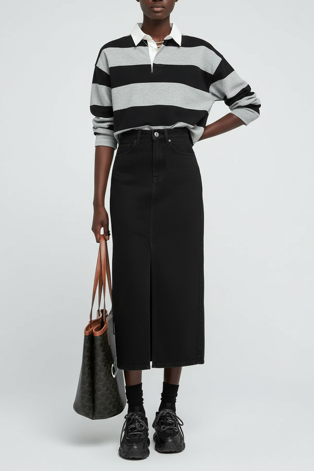 Jupe Jean Noire Fendue Élégante