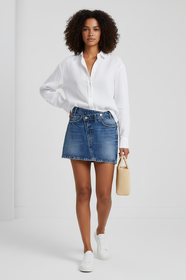 Jupe Jean Mini Taille Croisée Décontractée