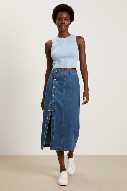 Jupe Jean Boutonnée Taille Haute Élégante