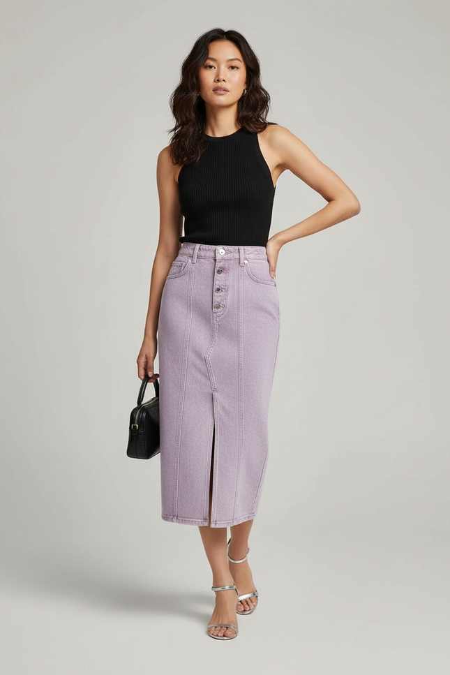 Jupe Jean Lavande Fendue Élégante