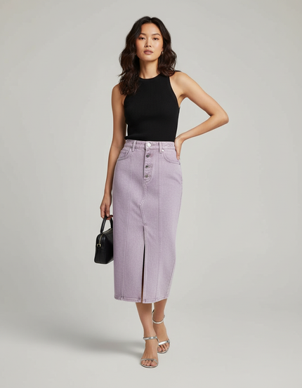 Jupe Jean Lavande Fendue Élégante