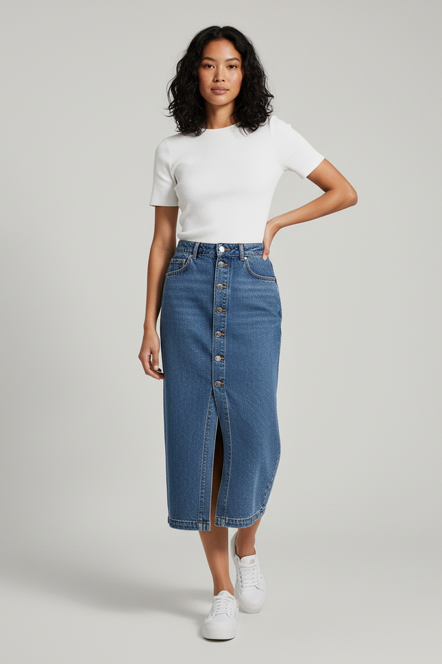 Jupe Jean Boutonnée Longue Élégante