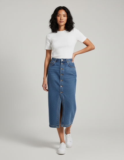 Jupe Jean Boutonnée Longue Élégante
