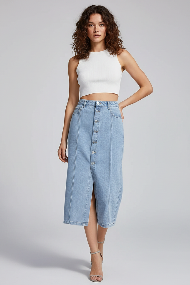 Jupe Jean Taille Haute Boutonnée Élégante