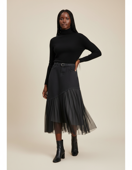 Jupe Mi Longue En Jean Noir