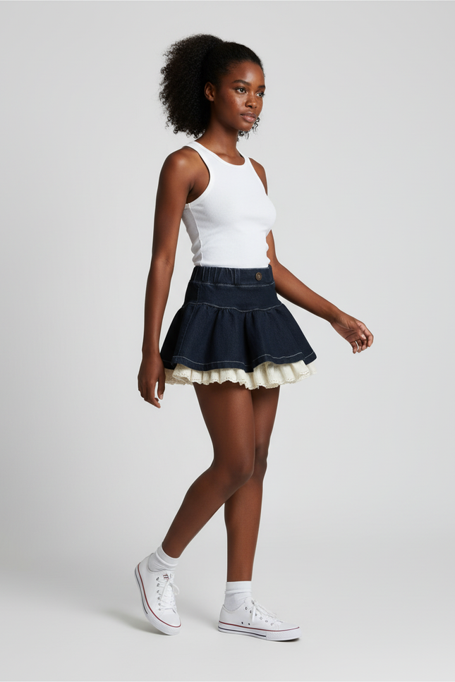 Jupe En Jean Plissée Courte