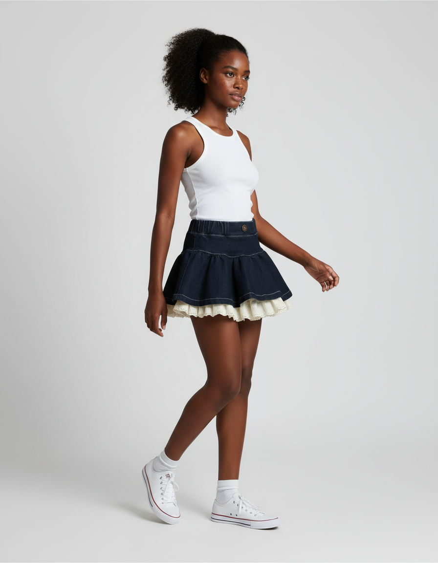 Jupe En Jean Plissée Courte