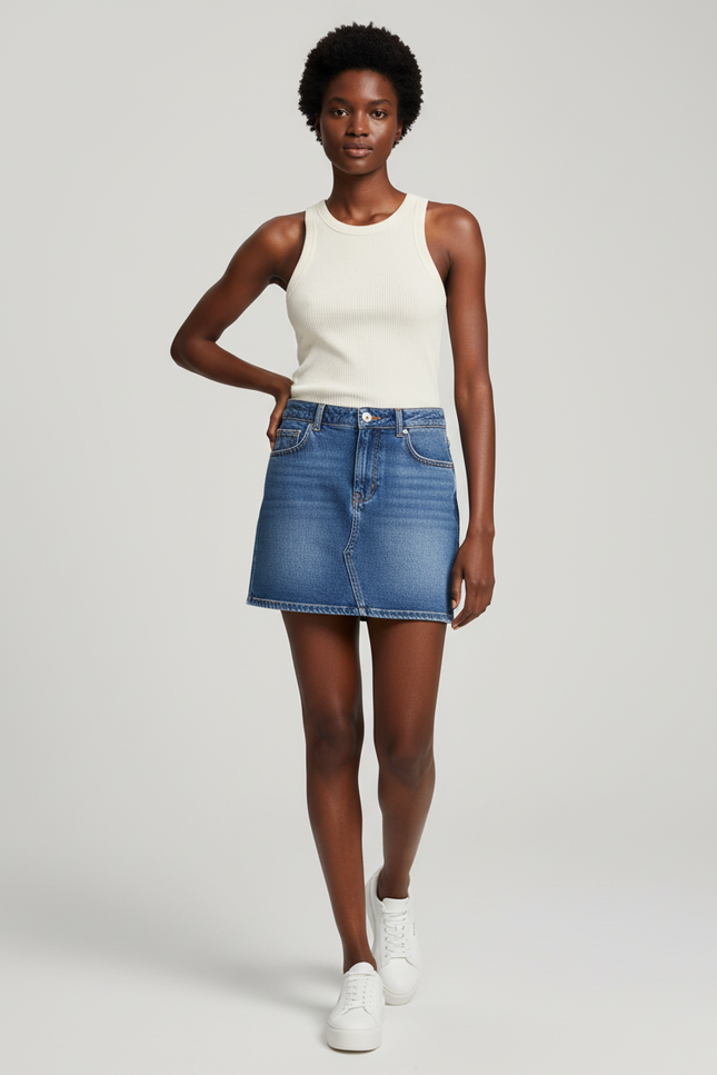 Jupe Jean Mini Délavée Décontractée