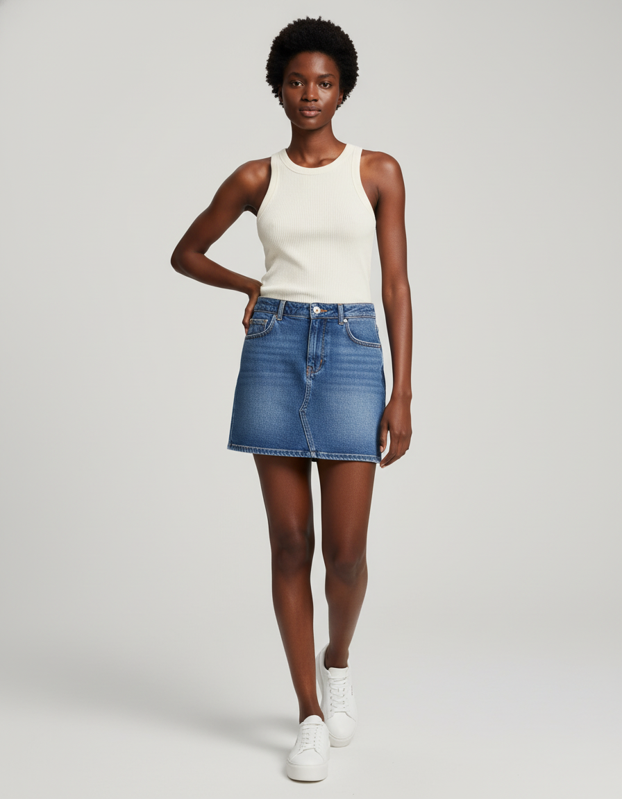Jupe Jean Mini Délavée Décontractée