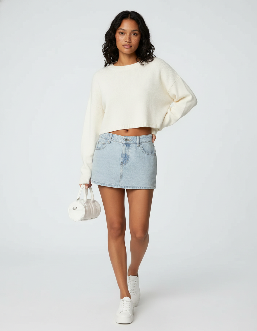 Jupe Jean Bleu Clair Mini Décontractée Jeune