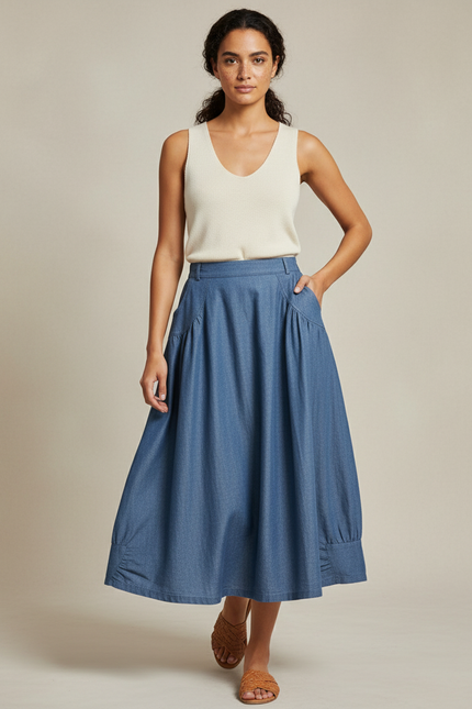 Jupe Jean Bleue Plissée Décontractée