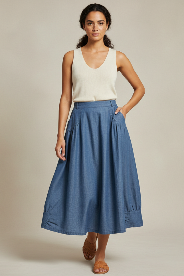 Jupe Jean Bleue Plissée Décontractée