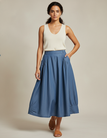 Jupe Jean Bleue Plissée Décontractée