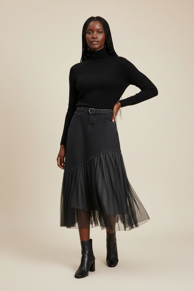 Jupe Mi Longue En Jean Noir