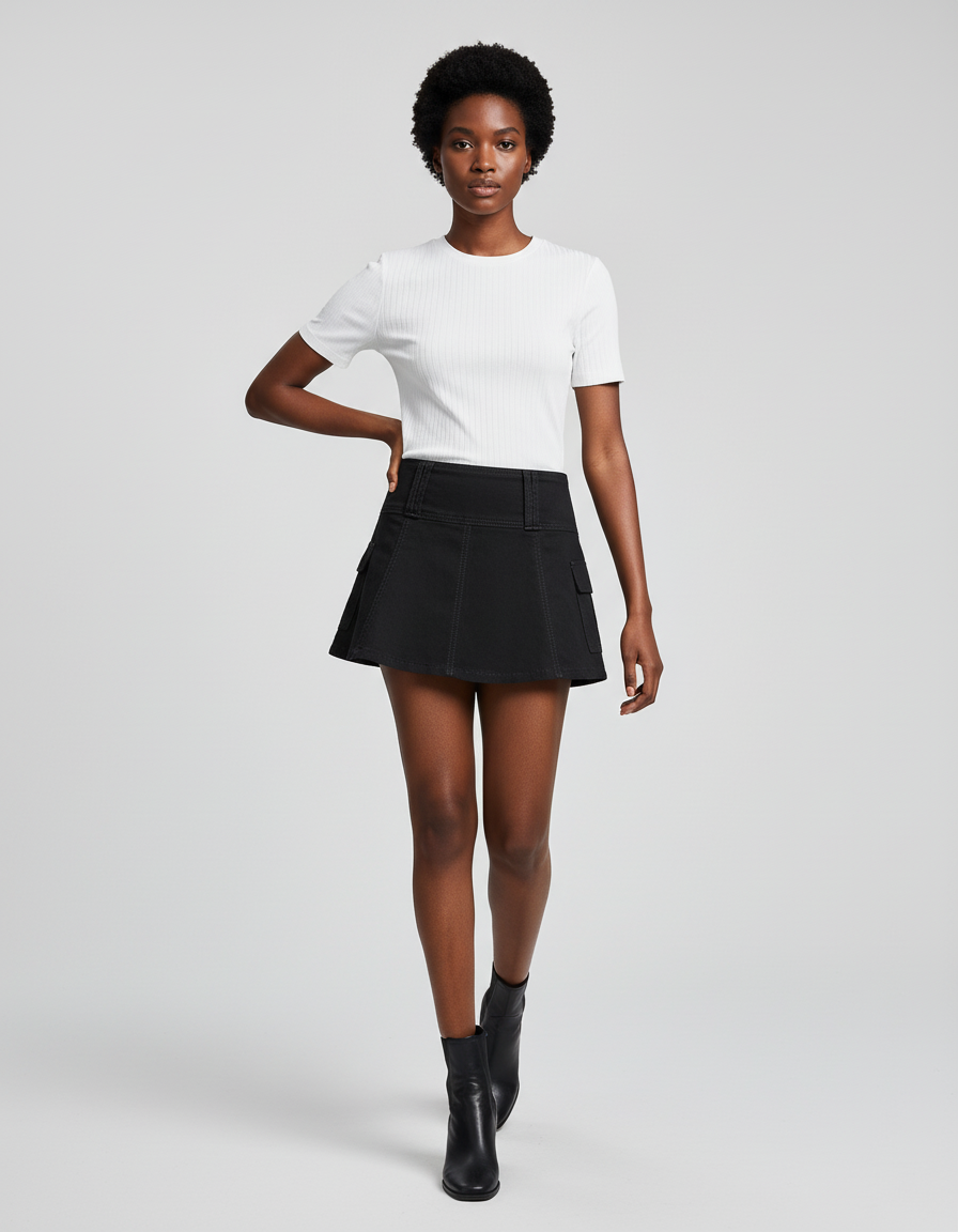 Jupe Jean Noire Mini Évasée Chic