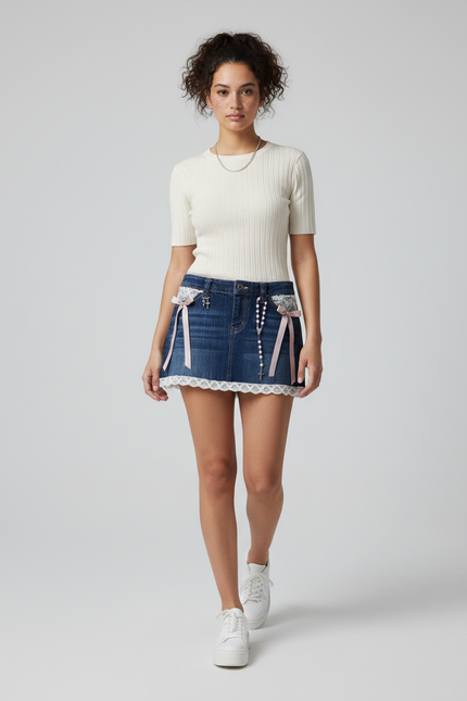 Jupe Jean Mini Dentelle Sexy