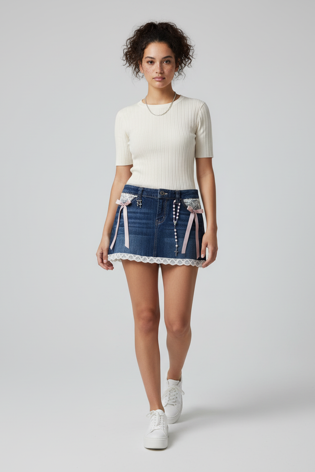 Jupe Jean Mini Dentelle Sexy