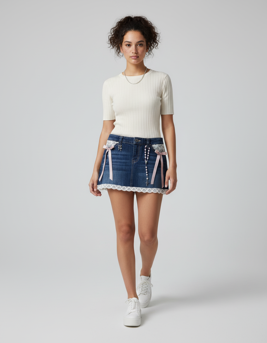 Jupe Jean Mini Dentelle Sexy