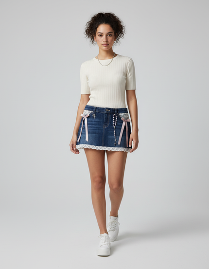 Jupe Jean Mini Dentelle Sexy