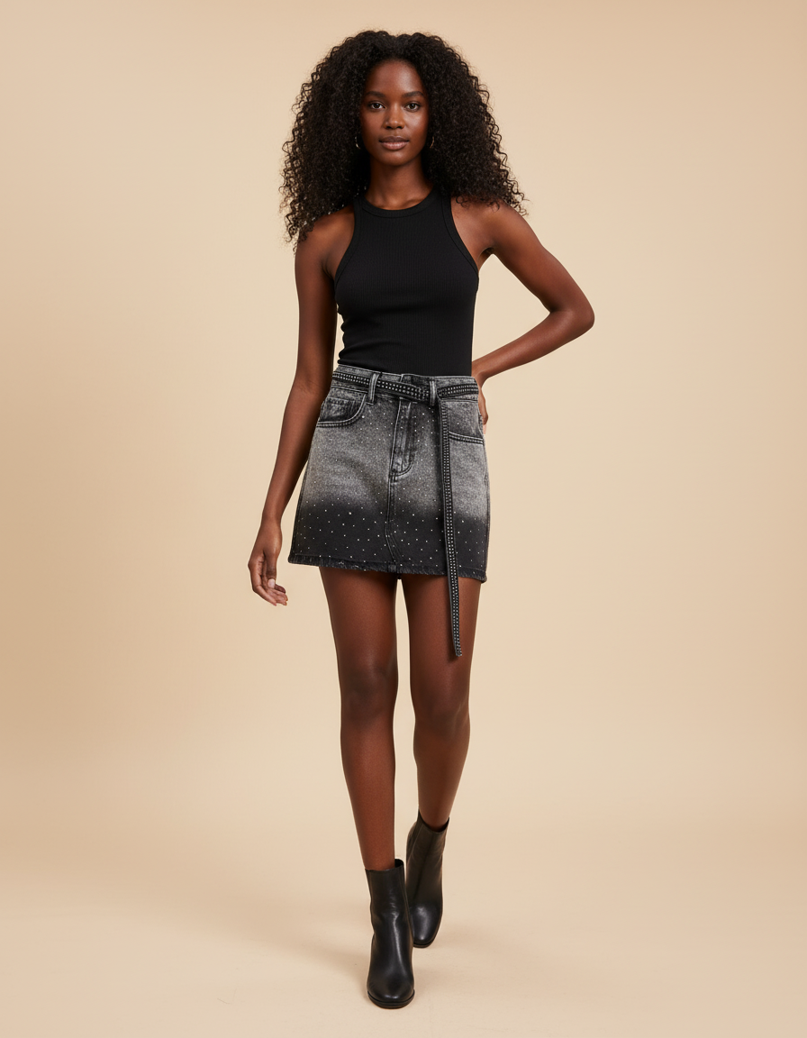 Jupe Jean Dégradée Cloutée Chic