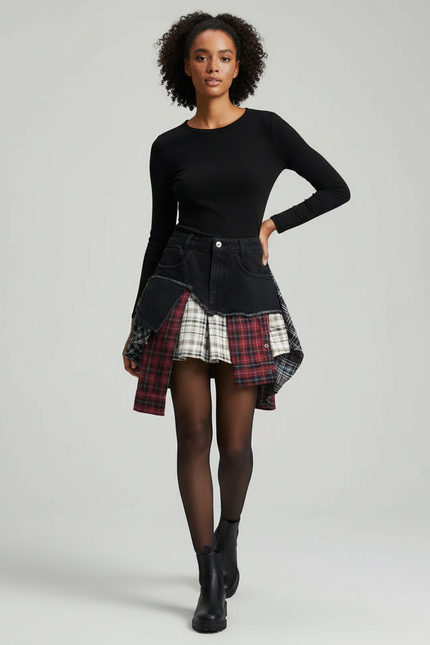 Jupe Jean Patchwork Écossais Originale