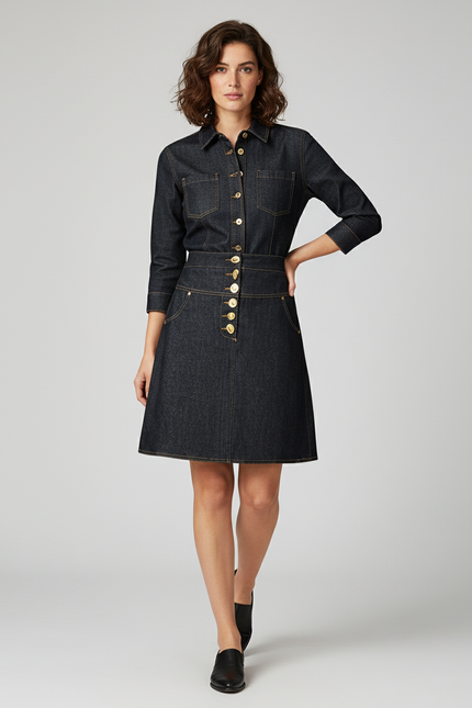 Jupe Jean Taille Haute Boutonnée Élégante Citadine