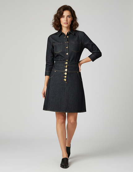 Jupe Jean Taille Haute Boutonnée Élégante Citadine