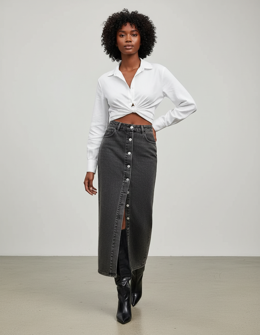 Jupe En Jean Grise Longue