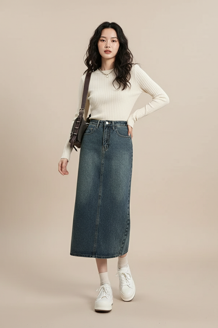 Jupe Jean Longue Fendue Décontractée