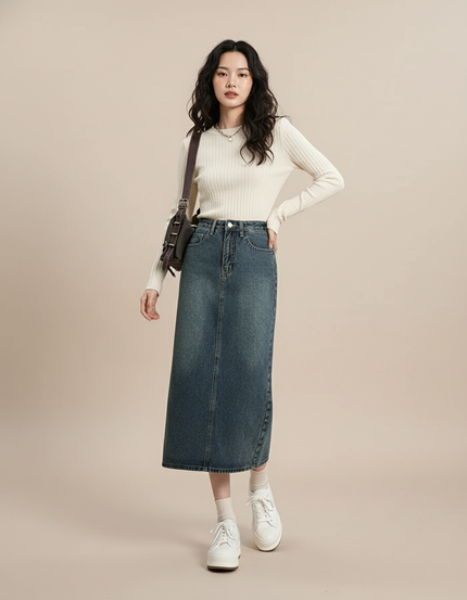 Jupe Jean Longue Fendue Décontractée