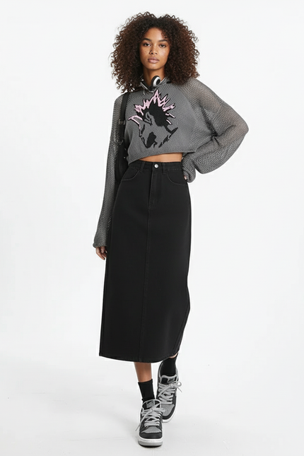 Jupe Jean Longue Noire Chic