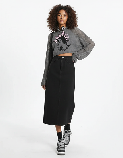 Jupe Jean Longue Noire Chic