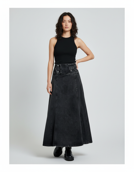 Jupe Jean Longue Noire Délavée Fluide