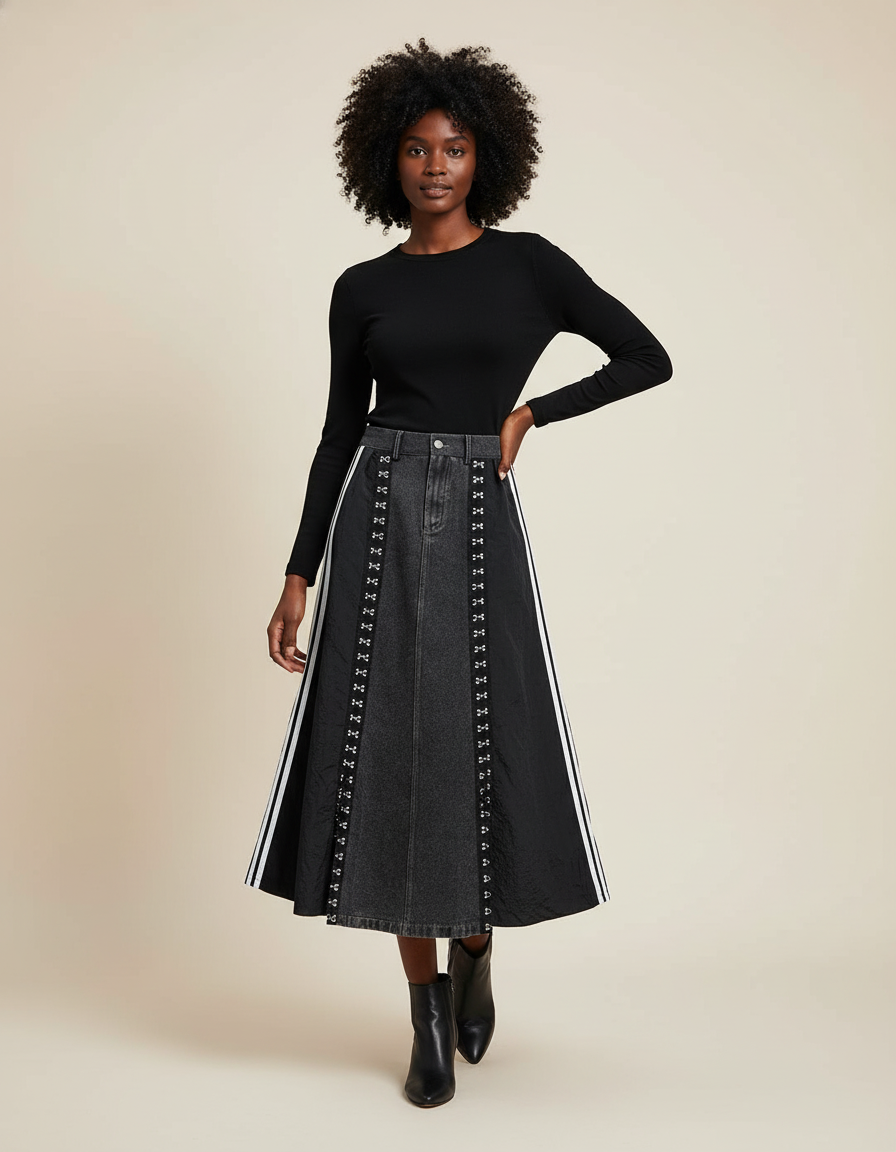 Jupe En Jeans Noir Longue