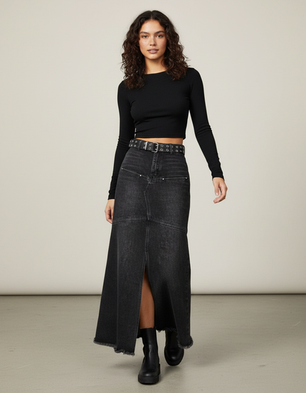 Jupe Jean Noire Délavée Longue Chic