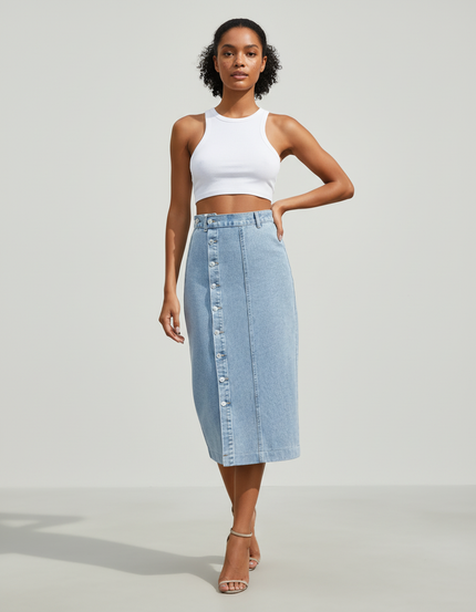 Jupe Jean Midi Boutonnée Décontractée