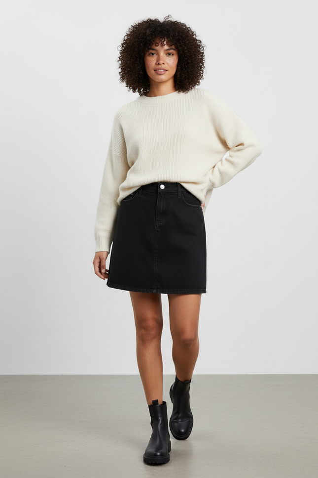 Jupe Jean Noire Mini Décontractée Confortable