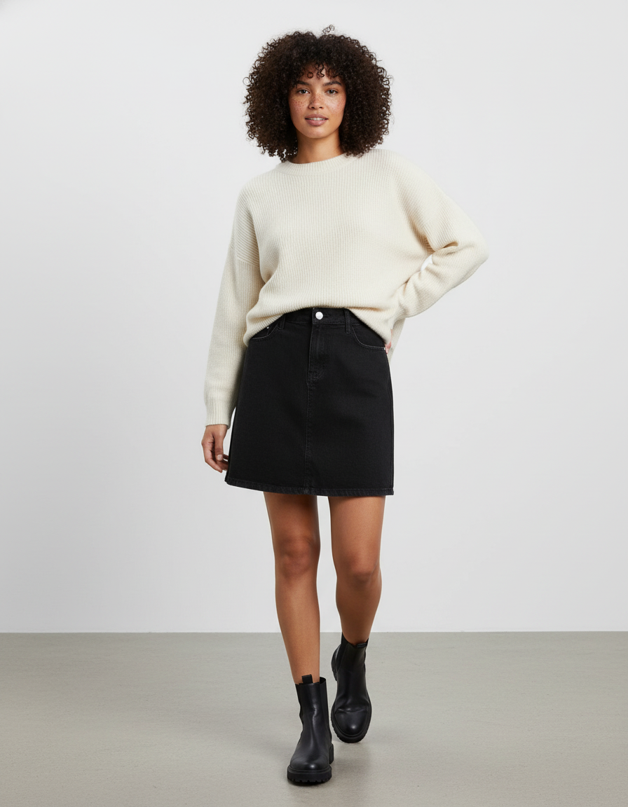 Jupe Jean Noire Mini Décontractée Confortable