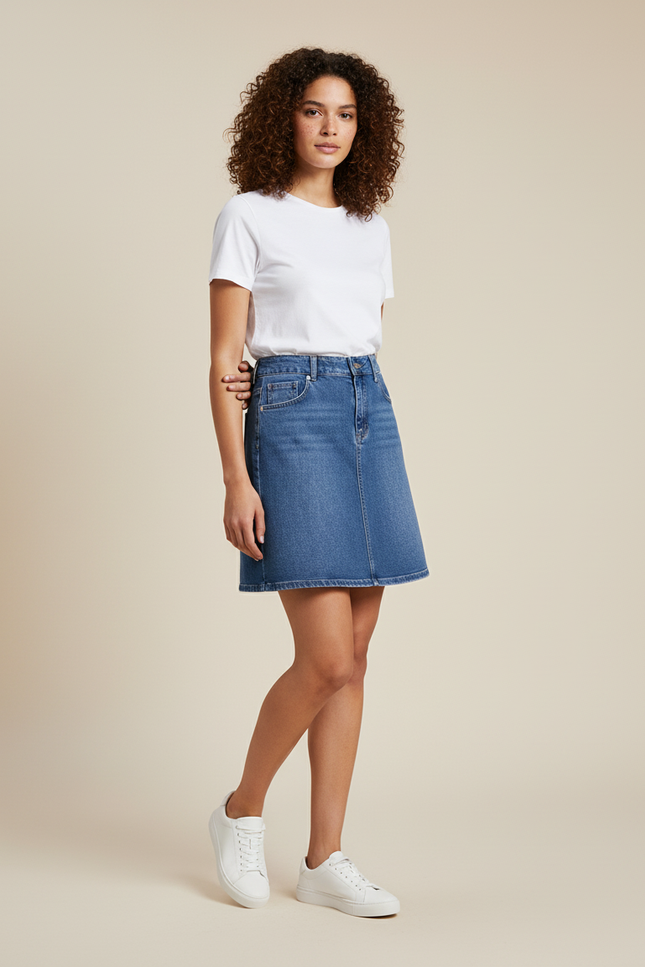 Jupe Jean Coupe Trapèze Bleu Délavé Décontractée