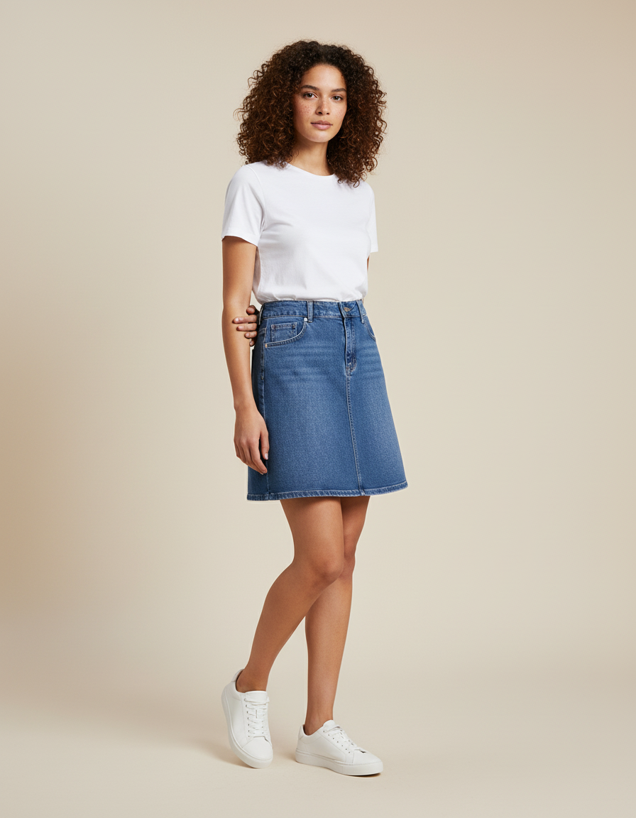 Jupe Jean Coupe Trapèze Bleu Délavé Décontractée