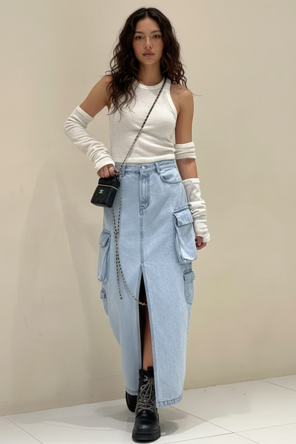 Jupe Jean Cargo Fendue Chic