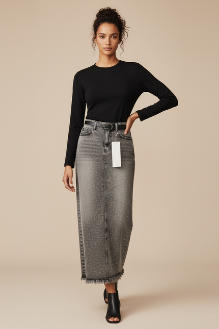 Jupe Jean Strass Longue Chic