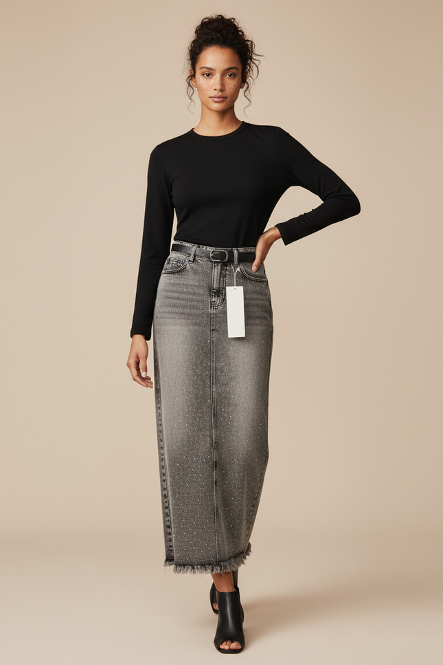 Jupe Jean Strass Longue Chic