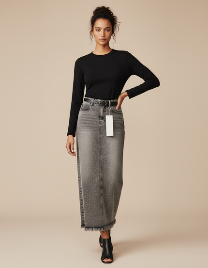 Jupe Jean Strass Longue Chic
