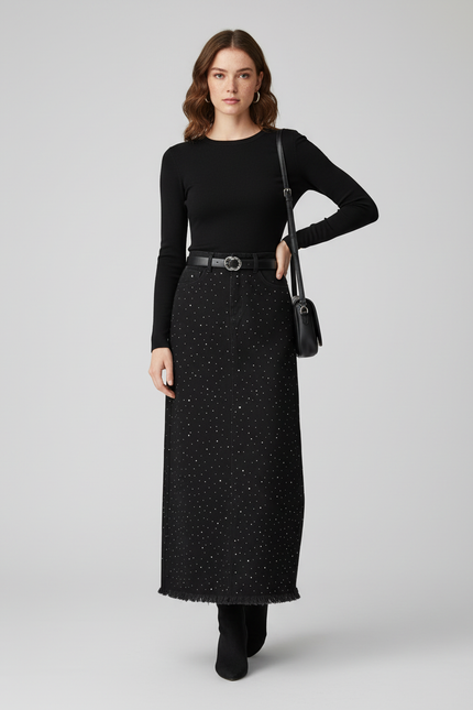 Jupe Jean Noire Strass Chic
