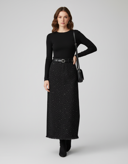 Jupe Jean Noire Strass Chic