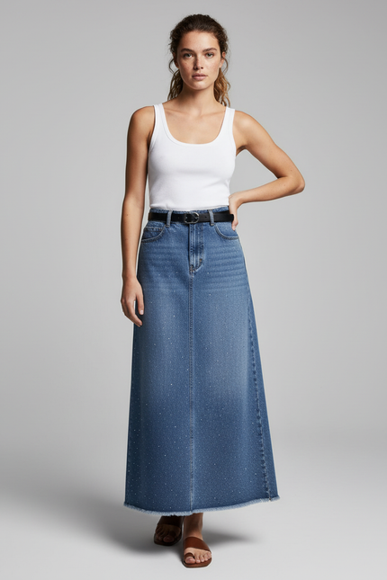Jupe Jean Longue Pailletée Tendance