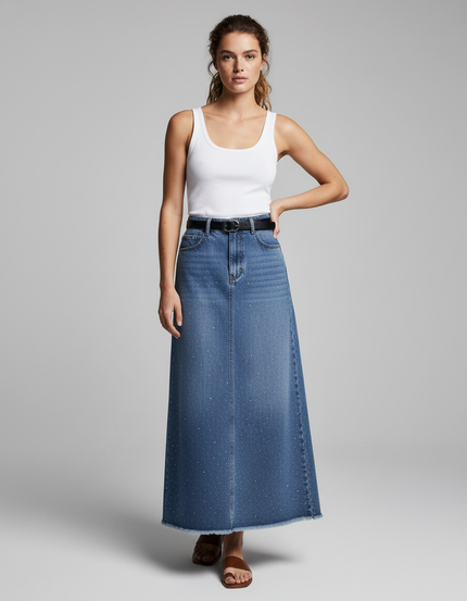 Jupe Jean Longue Pailletée Tendance