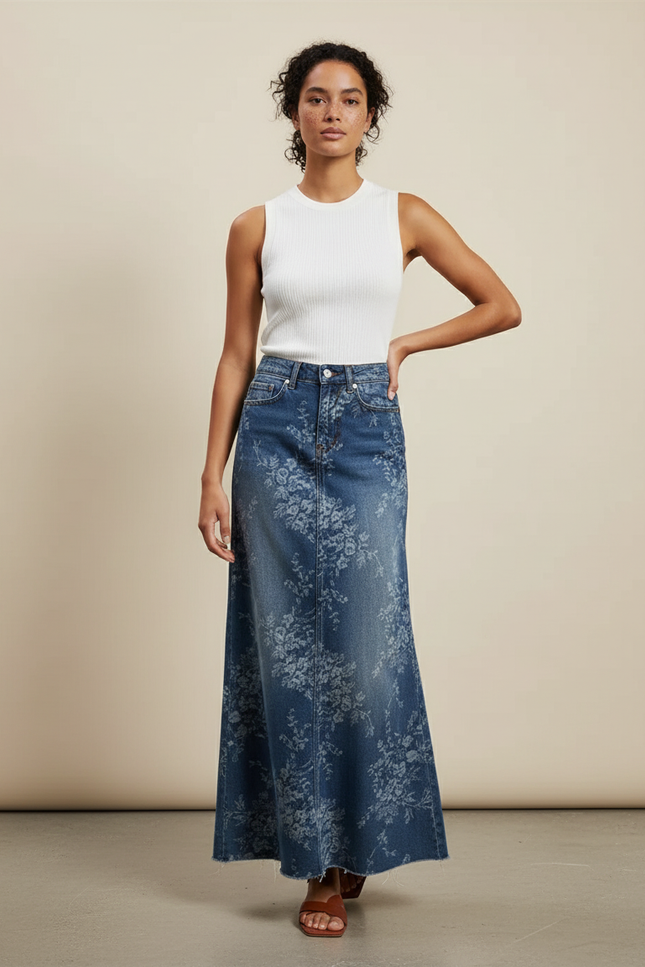 Longue Jupe En Jean Sans Fente