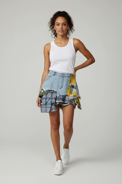 Jupe Jean Patchwork Irrégulière Chic